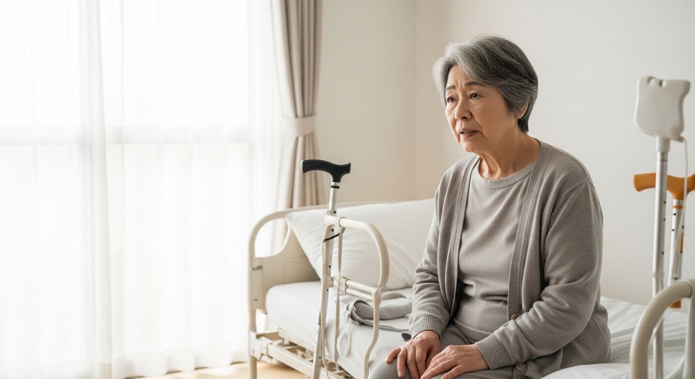 退院後の生活に不安を感じている高齢女性