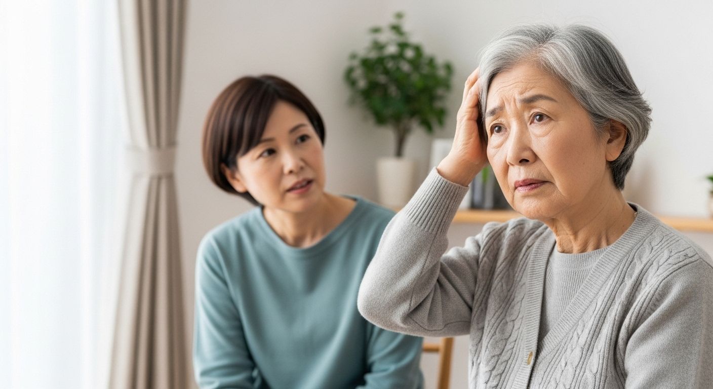 認知症の症状が進んできた家族を心配する様子